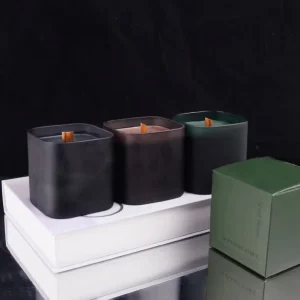 Square Black Glass Candle Jar Gift Box Candle Set Soy Wax Scented Candles