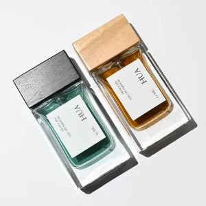 Square Black Glass Perfume Bottle 30ml 50ml with Black Wooden Cap