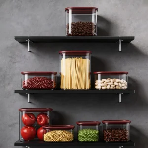 Square Borosilicate Glass Jars with Moisture-Proof Stackable Transparent Lids for Kitchen Storage