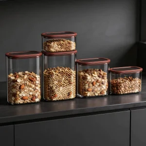 Square Borosilicate Glass Storage Jar with Lid for Dry Goods