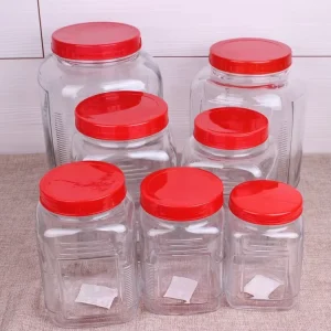 Square Candy Cookie Glass Storage Jar with Colorful Plastic Screw Lid