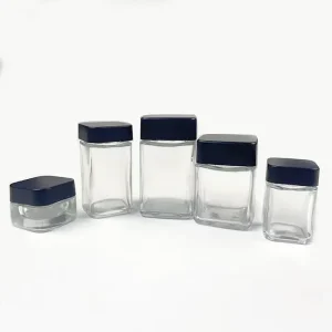 Square Child Resistant Glass Jar 3oz 4oz 5oz with Matte Black Smooth Child Resistant Caps