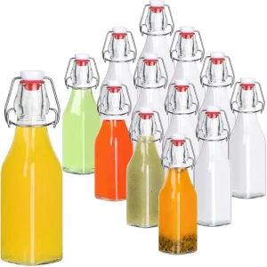 Square Clear Glass Bottles 250ml 500ml 750ml 1L with Swing Stopper for Beverage Juice Beer Vodka Whiskey Tequila
