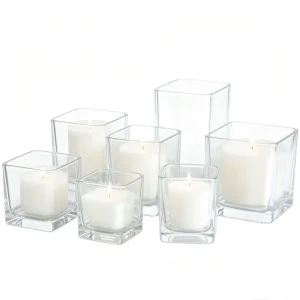 Square Clear Glass Candle Jars, Reusable and Heat-Resistant, with Offset Printing