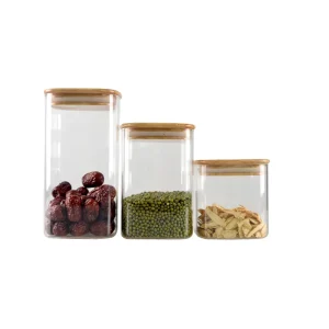 Square Clear Glass Food Storage Jar with Lid for Condiments