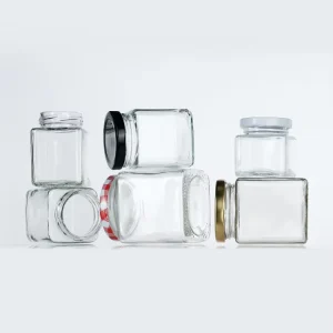 Square Clear Glass Honey, Jam and Sauce Storage Jar 50ml 80ml 100ml 200ml 280ml 380ml 500ml 720ml with Metal Lid