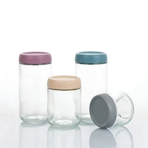 Square Clear Glass Jars 300ml 500ml with Screw Caps Screen Printed for Candy Snacks and Cosmetics