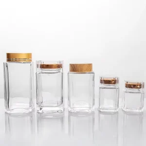 Custom Transparent Glass 500ml Glass Storage Jars Metal Lid Wide Mouth for Dry Goods Storage