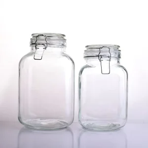 Square Clear Glass Lid Canister with Airtight Bail & Trigger Hermetic Seal Pickle Jar for Food Storage & Party Use