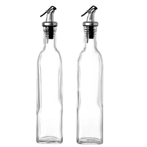 Square Clear Glass Oil and Vinegar Cruet with Pourer, 100ml 250ml 500ml 750ml 1000ml
