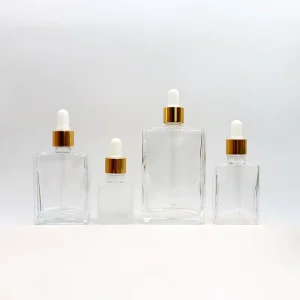 Square Clear Glass Pipette Serum Bottles 30ml 50ml 100ml Essential Oil Rectangle Glass Dropper Bottles with Pipette