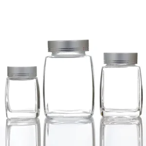 Square Empty Glass Honey Jam and Bird’s Nest Jar with Lid for Food Storage