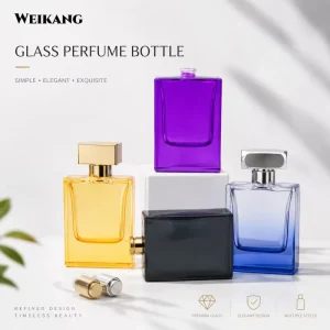 Square Empty Glass Perfume Bottles Gradient Color Spray Fragrance Containers For Cosmetics
