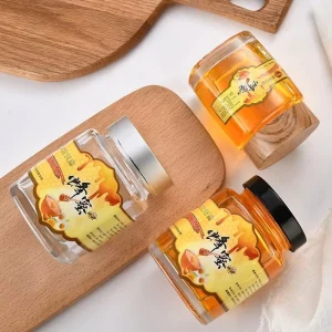 Square Food-Grade Clear Glass Jam and Honey Storage Jar with Deep Metal Lid, 200 ml, 7 oz, 280 ml, 380 ml, 500 ml, 730 ml
