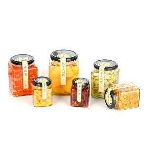 Square Food Grade Glass Canning Storage Jar for Hot Sauce Honey Jam Spice and Pickles