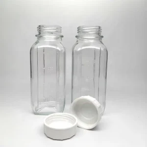 Square Fruit Juice Water Bottle with Measurement and Leak-Proof Lid for Juice, Honey and Storage