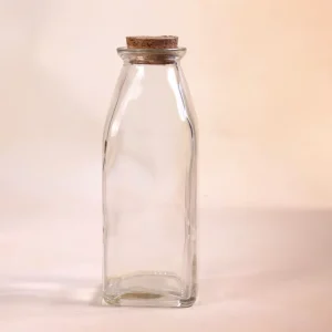 Square Glass Beverage Juice Bottle 350ml with Cork