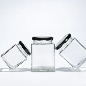 Square Glass Canning Jars 100ml 200ml for Honey and Spices with Metal Twist-Off Lid