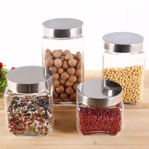 Square Glass Food Storage Jars with Screw Metal Lids