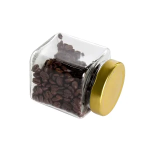 Square Glass Honey and Jam Jar 250g with Gold Metal Lid