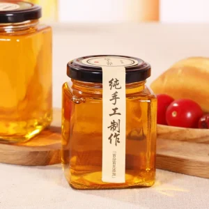 Square Glass Honey and Jam Jar With Black Lid for Packaging