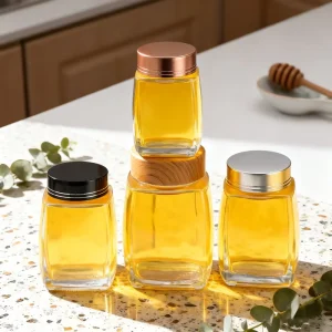 Square Glass Jar 180ml 280ml 380ml Honey Glass Jar with Lid Empty Food Storage Glass Container Bulk Glass Jar Supplier
