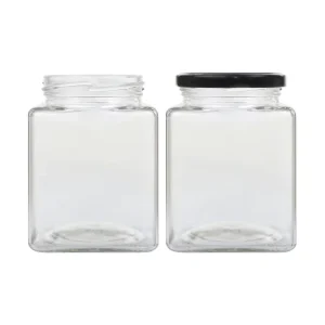 Square Glass Jars for Honey, Jam and Sauce Canning with Metal Lug Cap