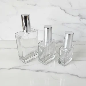 Square Glass Perfume Bottle 50ml Refillable with Dropper Cap and Screen Printed Frosting