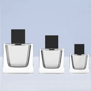 Square Glass Perfume Bottle with Black Cap, 30ml, 50ml, or 100ml