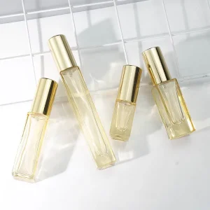 Square Glass Perfume Sample Spray Bottle with Metal Lid and Sprayer 3ml 5ml 10ml Gold