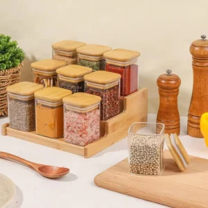 Square Glass Spice Jar with Bamboo Lid 200ml