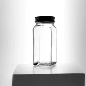Square Glass Spice, Salt, Pepper, Herb, and Seasoning Shaker Jar with Metal Airtight Lid