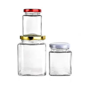 Square Glass Spice and Canning Jars with Lids for Jam and Honey