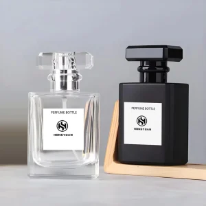 Square Glass Spray Bottle Transparent Black 50ml