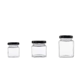 Square Glass Storage Canning Jar with Airtight Black Metal Screw Lid for Jam, Honey, and Spices