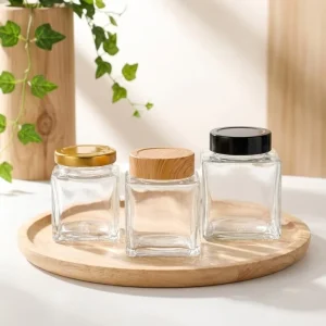 Square Glass Storage Jar With Plastic Cap For Honey Condiments Candy and Salt
