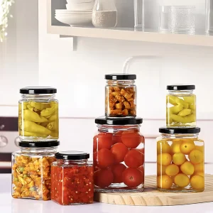 Square Glass Storage Jars, 100ml-730ml, Leak-Proof, BPA-Free, for Honey, Pickles, Sauce, Spices and Nuts