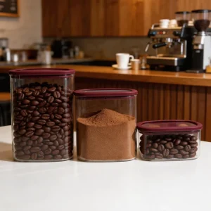 Square Glass Storage Jars for Coffee Beans with Airtight Moisture-Proof Lids