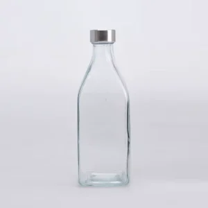 Square Glass Water Bottles with Metal Lid for Restaurant, Cafe, and Bar