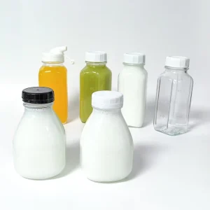 Square Glass Water and Juice Bottles with Silicone Pour Spout, Clear Milk Containers for Coffee, Tea, and Liquid Storage