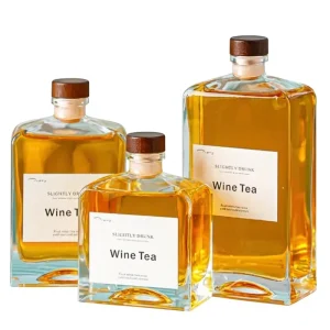 Square Glass Wine and Liquor Bottle 500ml Transparent Empty Bottle with Cork Collar Multiple Sizes 100pcs
