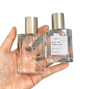 Square Refillable Glass Perfume Bottles with Fine Mist Pump Sprayer, 30ml and 50ml, Frosted, Screen Printing