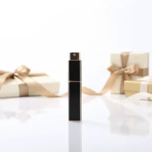 Square Shape Travel Perfume Atomizer with Gold Silver Edge Twist Pump Collar Aluminum Material 8ML 10ML Customized Color&Logo