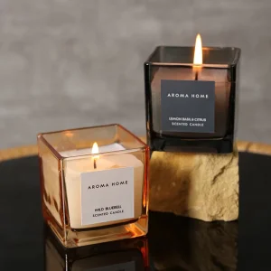 Square Smoked Amber Black Tinted Glass Candle Jars Cube Glass Vessels Soy Wax Scented Candles