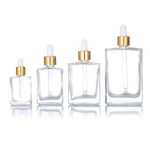 Square Transparent, Amber and Black Rectangle Glass Dropper Bottle for Hair Oil, Essential Oil and Perfume, 15ml 30ml 50ml 100ml