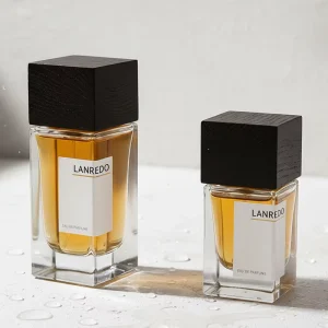 Square Transparent Glass Perfume Bottle with Wooden Cap, 30ml 50ml 100ml