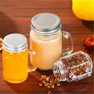 Square or Round Glass Juice Cup with Transparent Handle and Lid