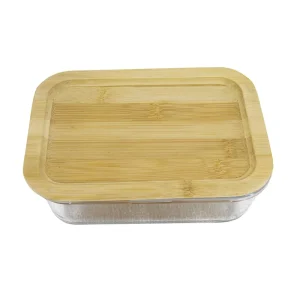 Squared Lunch Bowl Storage Container with Sealed Bamboo Lid