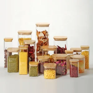 Squared Transparent Glass Food Storage Jar With Lid Tea Coffee Beans Container Snack Nuts Sealed Box Kitchen Organizer