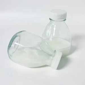 Squat Clear Glass Milk Jar Bottles with Tamper Proof Airtight Caps